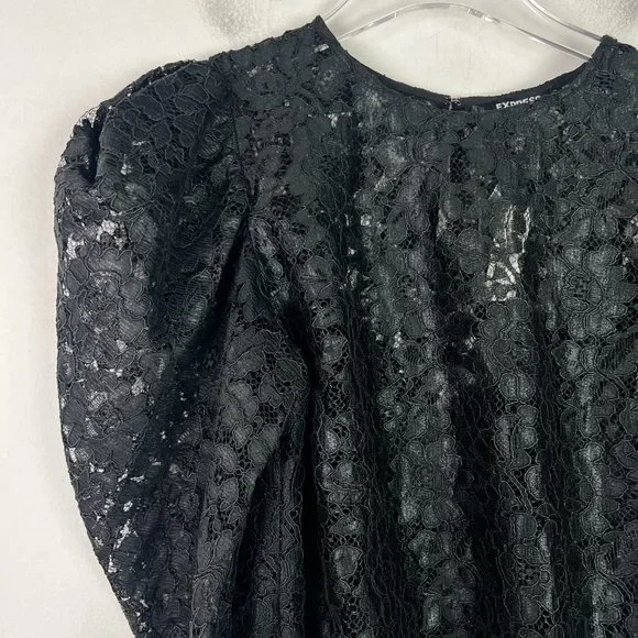 NWT Express Lace Puff Sleeve Top Black Size Small S NEW $88 - Picture 3 of 16
